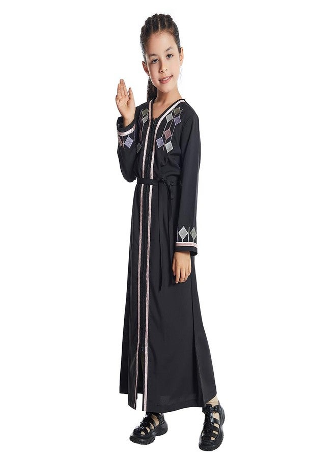 ODIZLI Kids Girls Abaya Long Sleeve Hooded Maxi Dress Dubai Islamic Dress Casual Dress Prayer Clothes Girls Church Prayer Dress ?????? ?????? ?????? ????? ?????? Abaya for Girls #Black 8-9 Years - Image 3